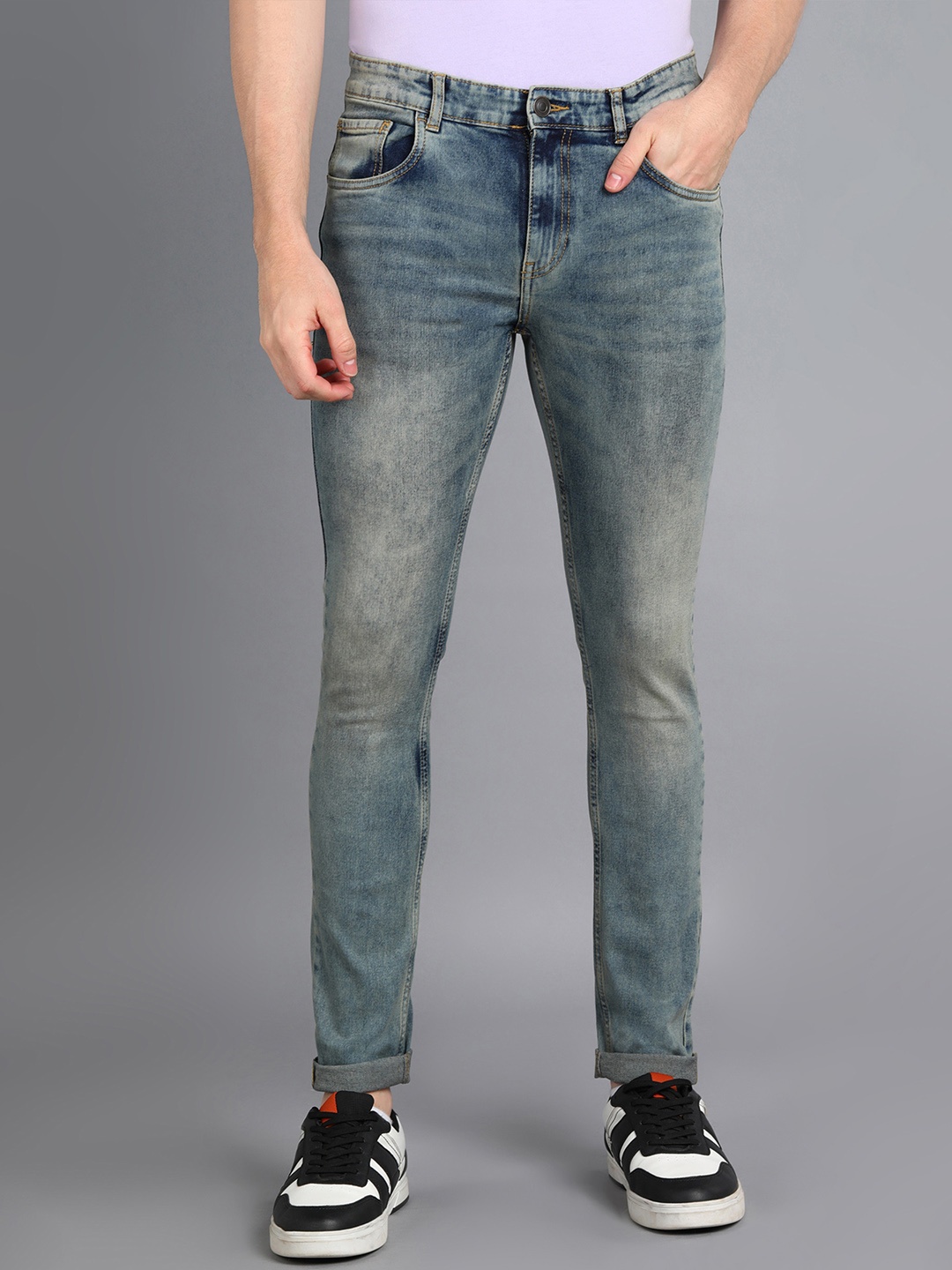 

Urbano Fashion Men Skinny Fit Heavy Fade Stretchable Cotton Jeans, Blue