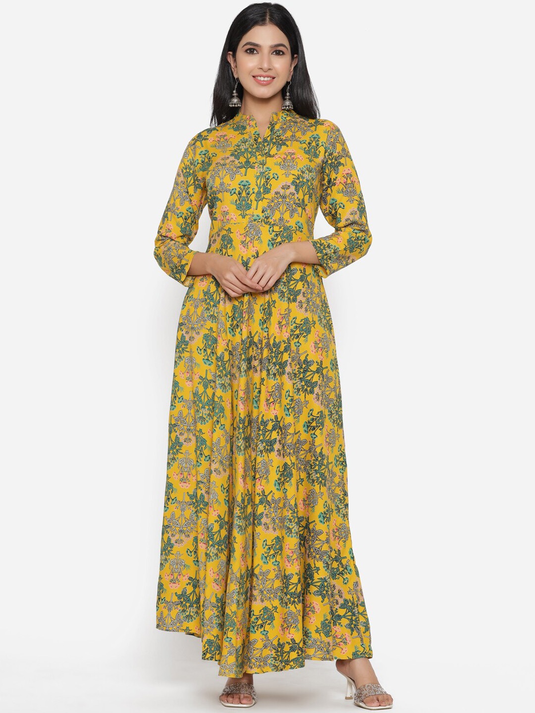 

DRESSAR Women Printed Floral Anarkali Kurta, Yellow