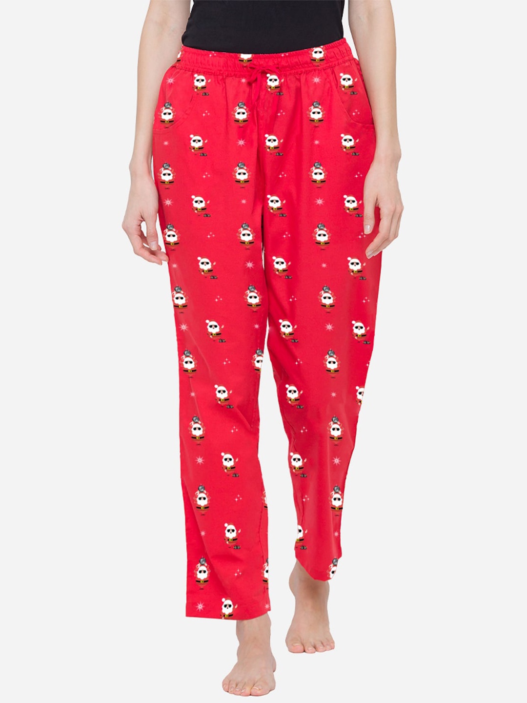 

Smugglerz Women Disco Santa X'Mas Printed Pure Cotton Lounge Pants, Red