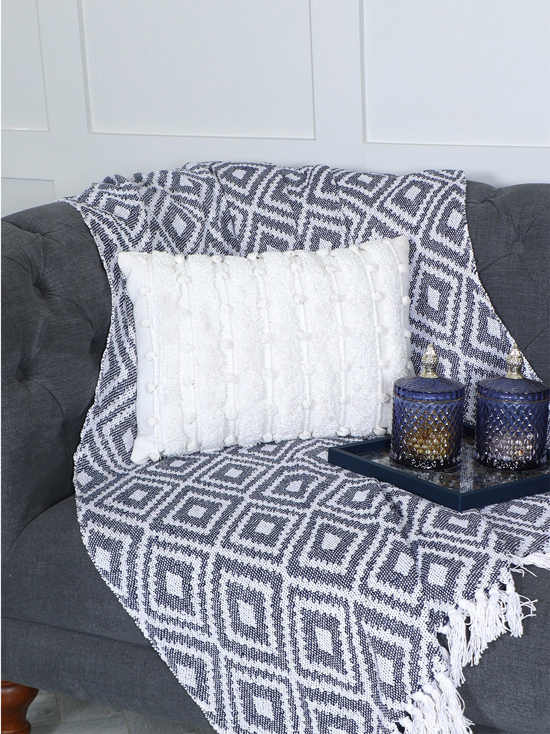 

SASHAA WORLD 100% Cotton Boho Cushion Cover 35x50 cm, White