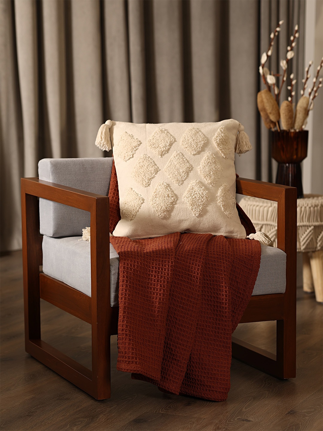 

SASHAA WORLD 100% Cotton Ivory Cushion Cover with Zipper ( 45x45 cm ), Cream