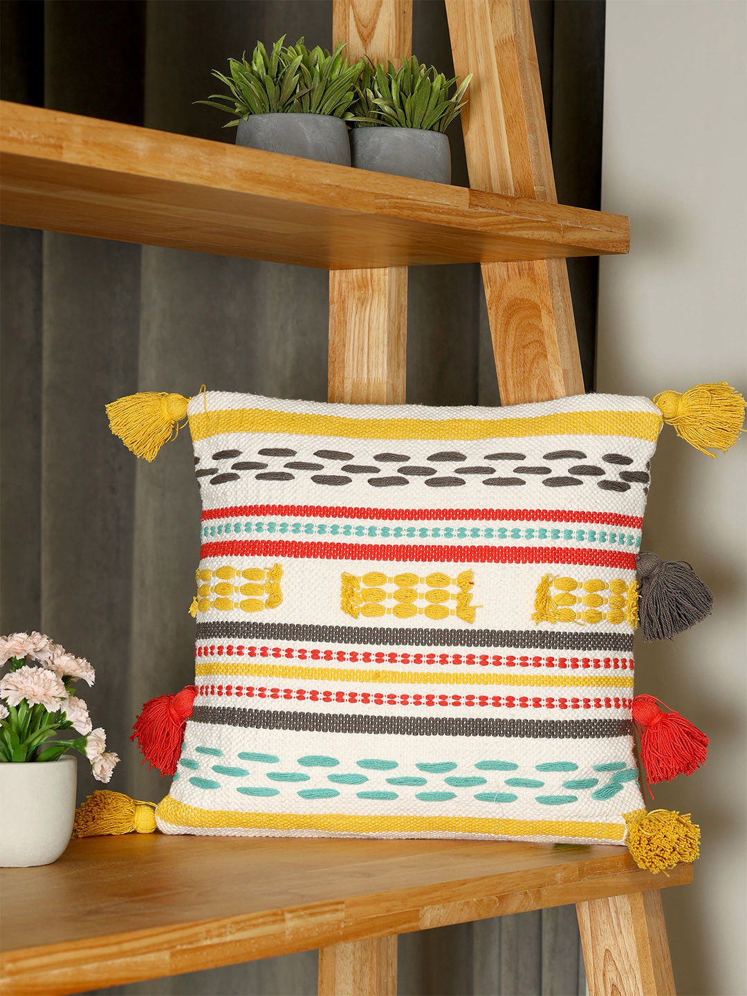 

SASHAA WORLD 100% Cotton Decorative Cushion Cover with Zipper 45X45 cm, White