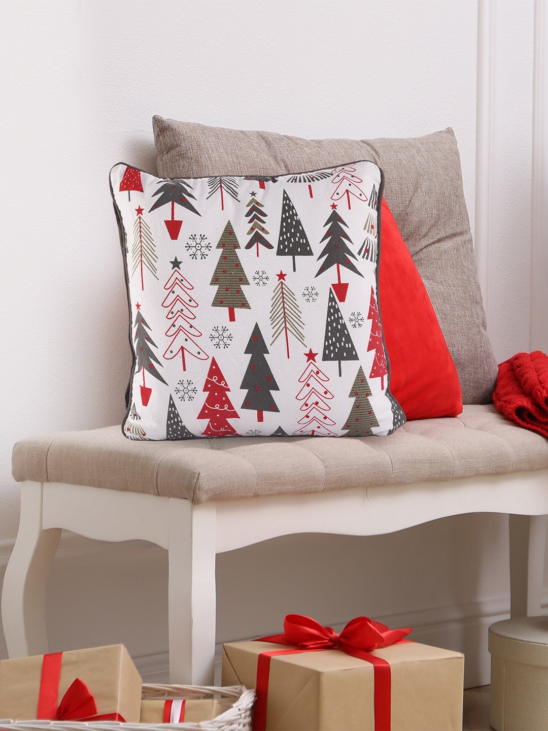 

SASHAA WORLD Christmas Trees Cushion Cover 45X45 cm, White