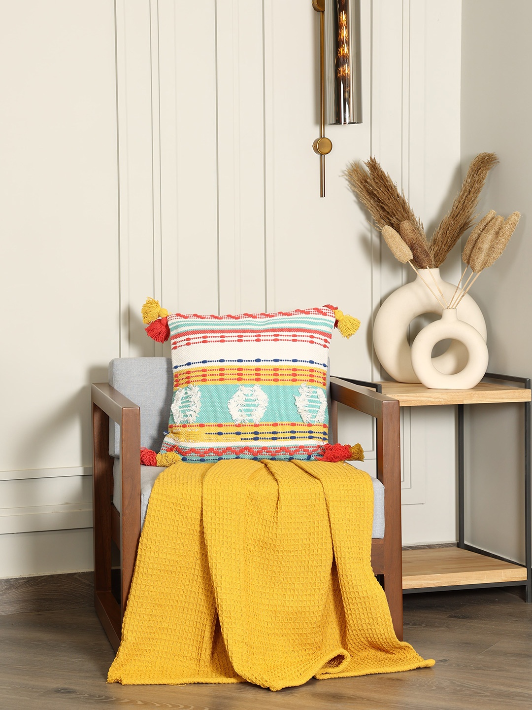

SASHAA WORLD 100% Cotton Decorative Cushion Cover with Zipper 45X45 cm, White