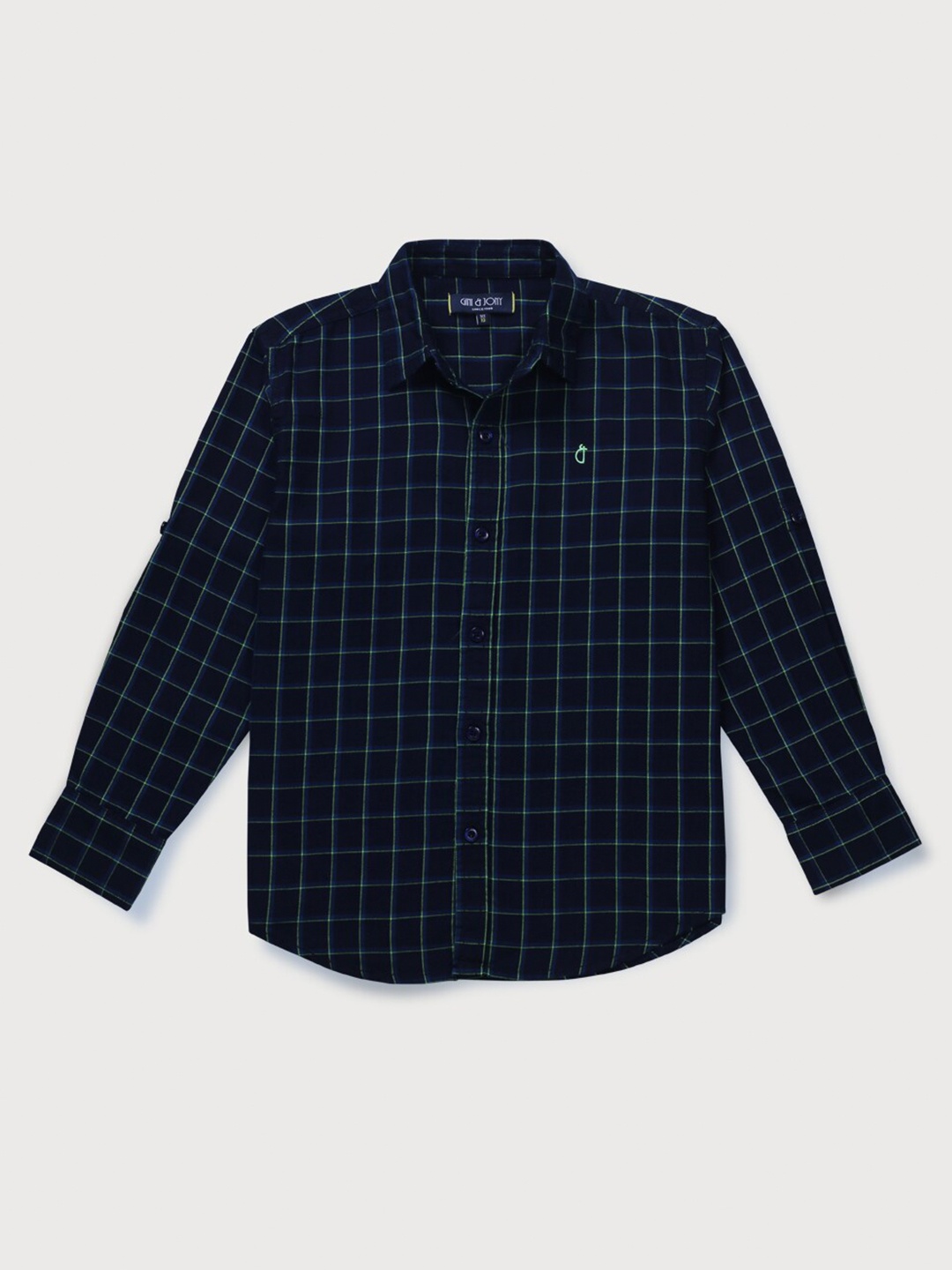 

Gini and Jony Boys Grid Tattersall Checked Cotton Casual Shirt, Navy blue