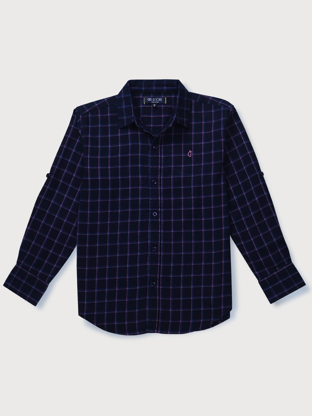 

Gini and Jony Boys Grid Tattersall Checked Casual Shirt, Navy blue