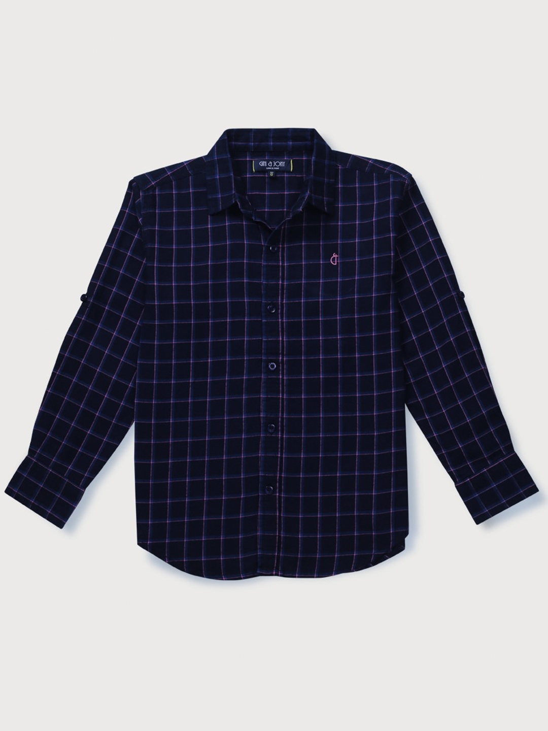 

Gini and Jony Boys Grid Tattersall Checks Checked Casual Shirt, Navy blue