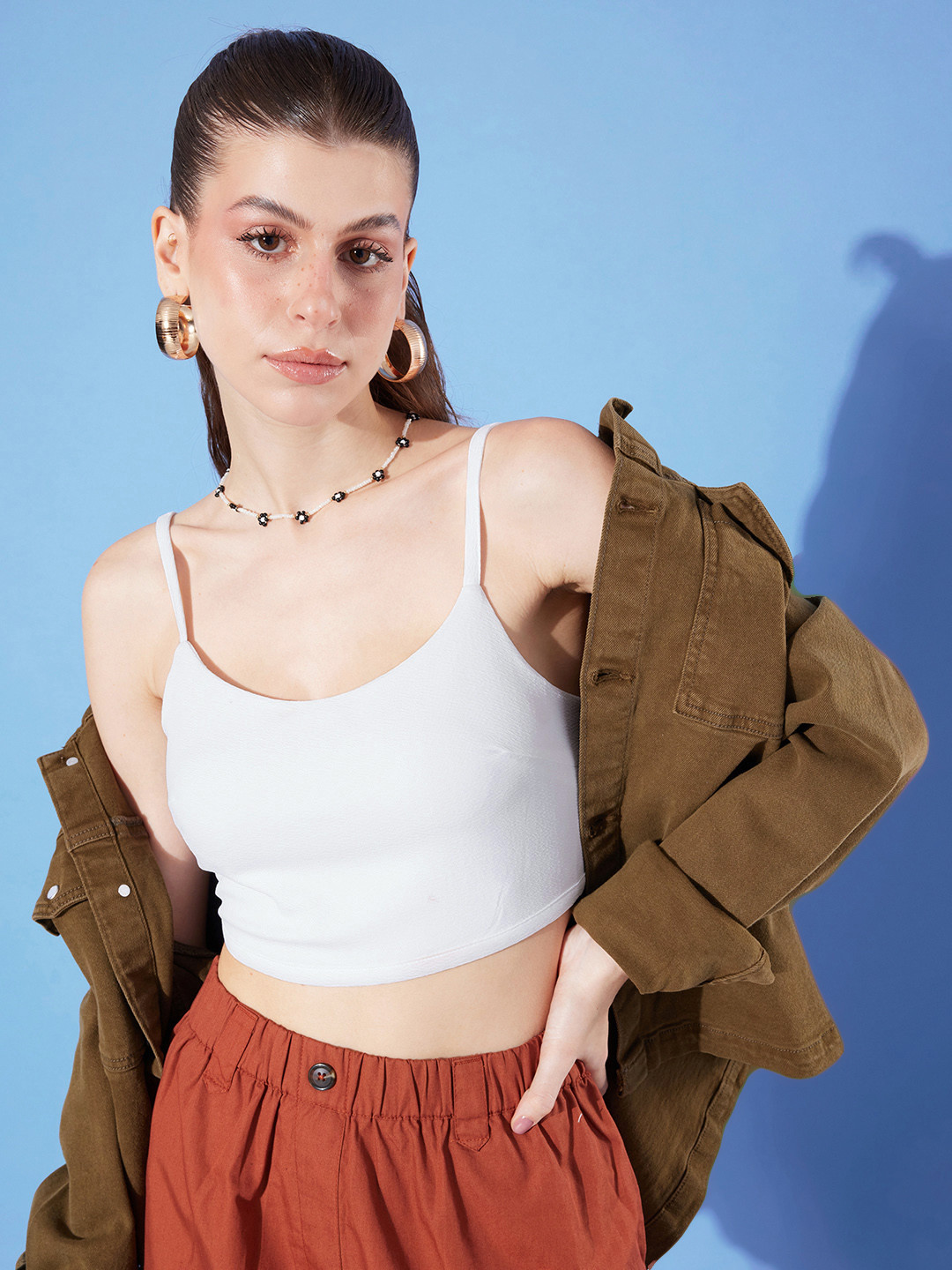 

4WRD by Dressberry Solid Styled Back Crop Top, White