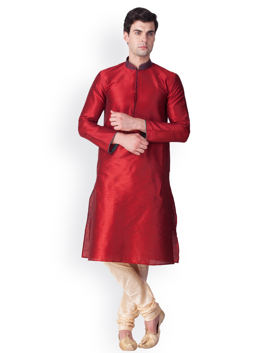 

SYONN Men Red Solid Straight Kurta