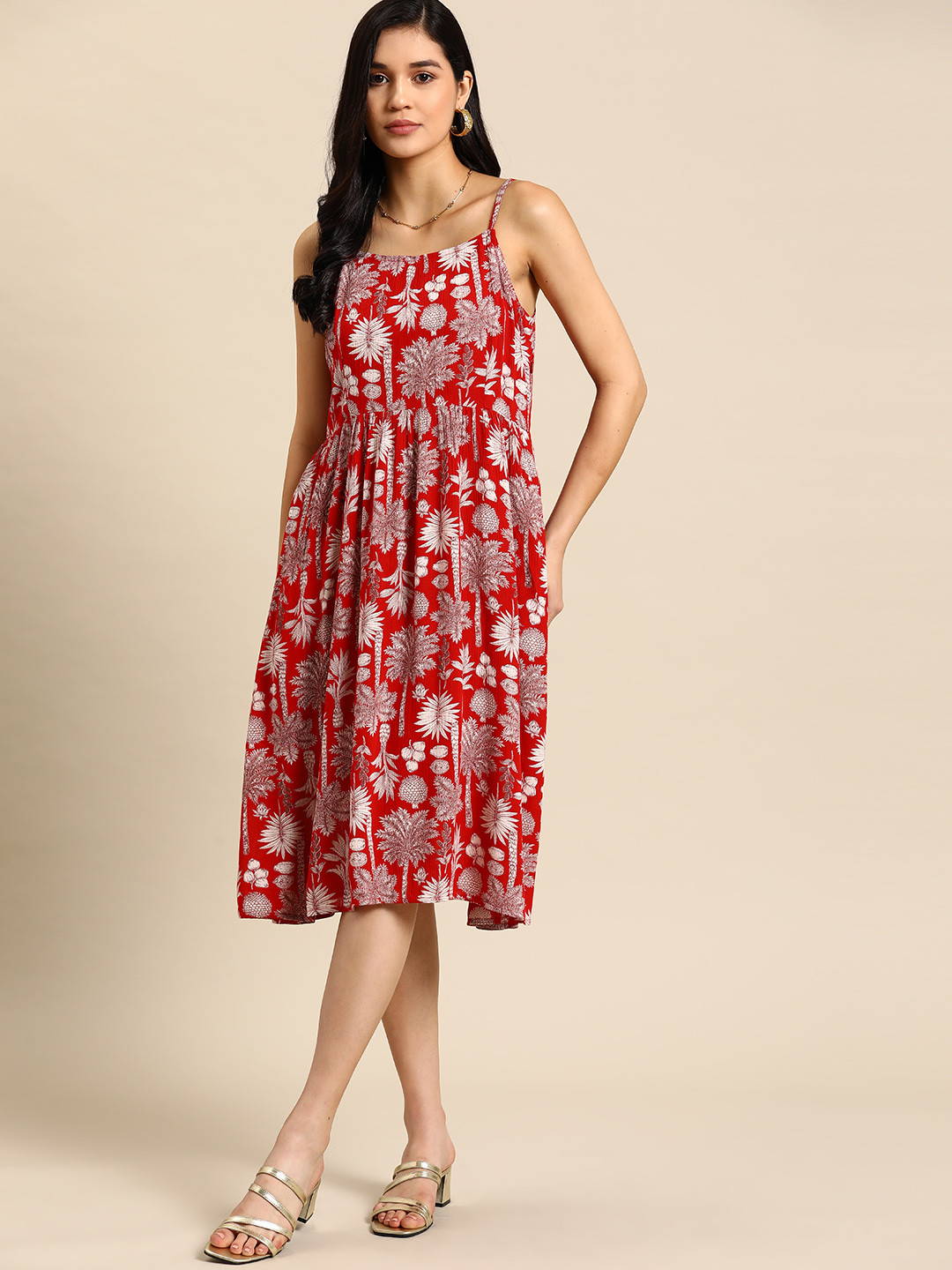 

all about you Floral Print A-Line Midi Dress, Red