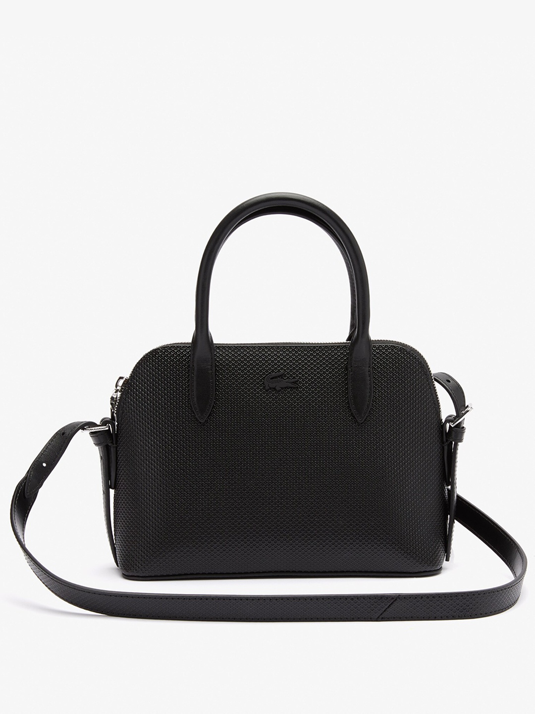 

Lacoste Black Textured Leather Structured Handheld Bag
