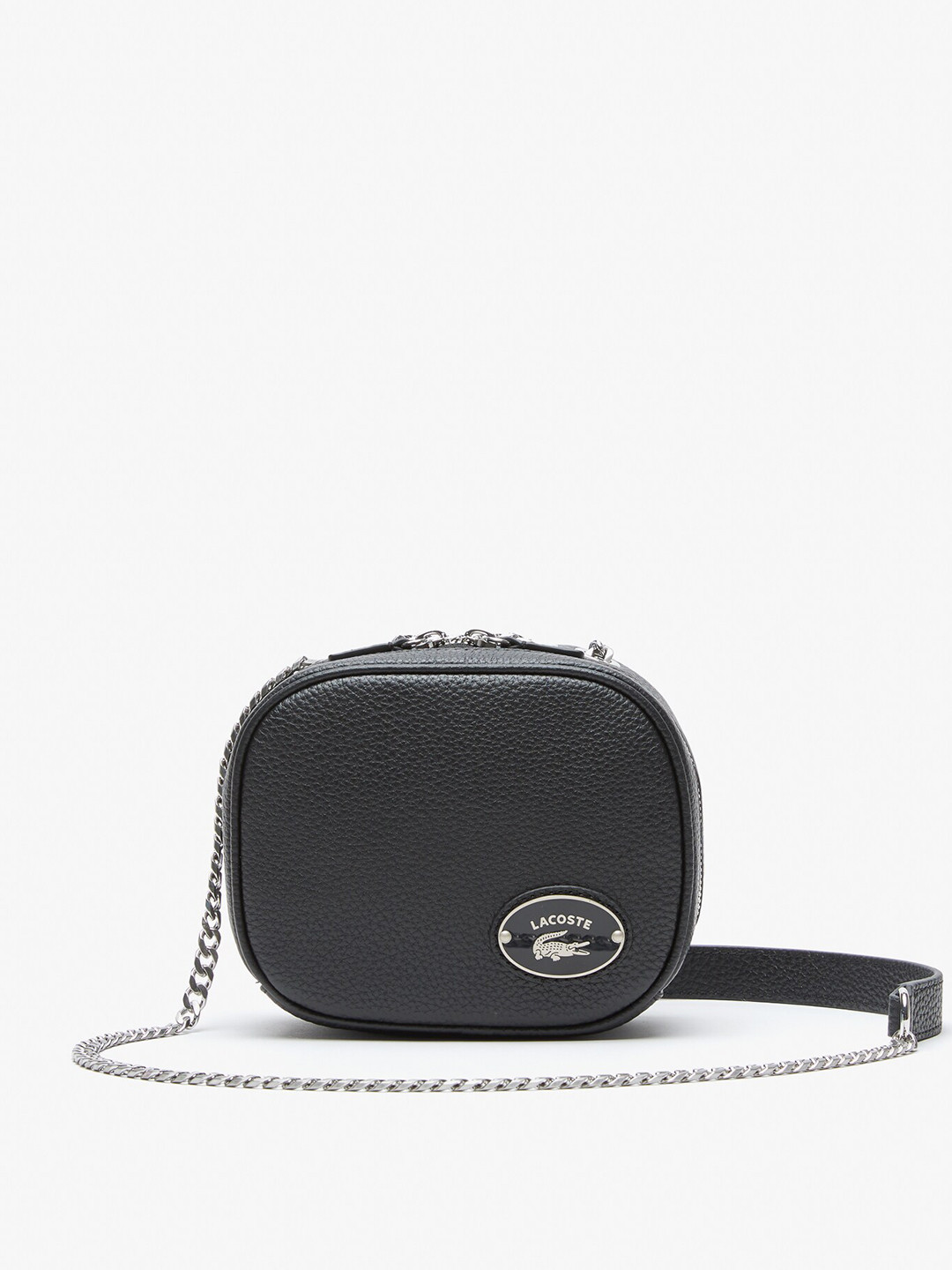 

Lacoste Leather Structured Sling Bag, Black