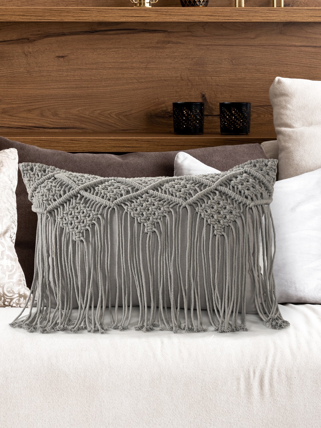 

SASHAA WORLD Grey Self Design Rectangle Cotton Cushion