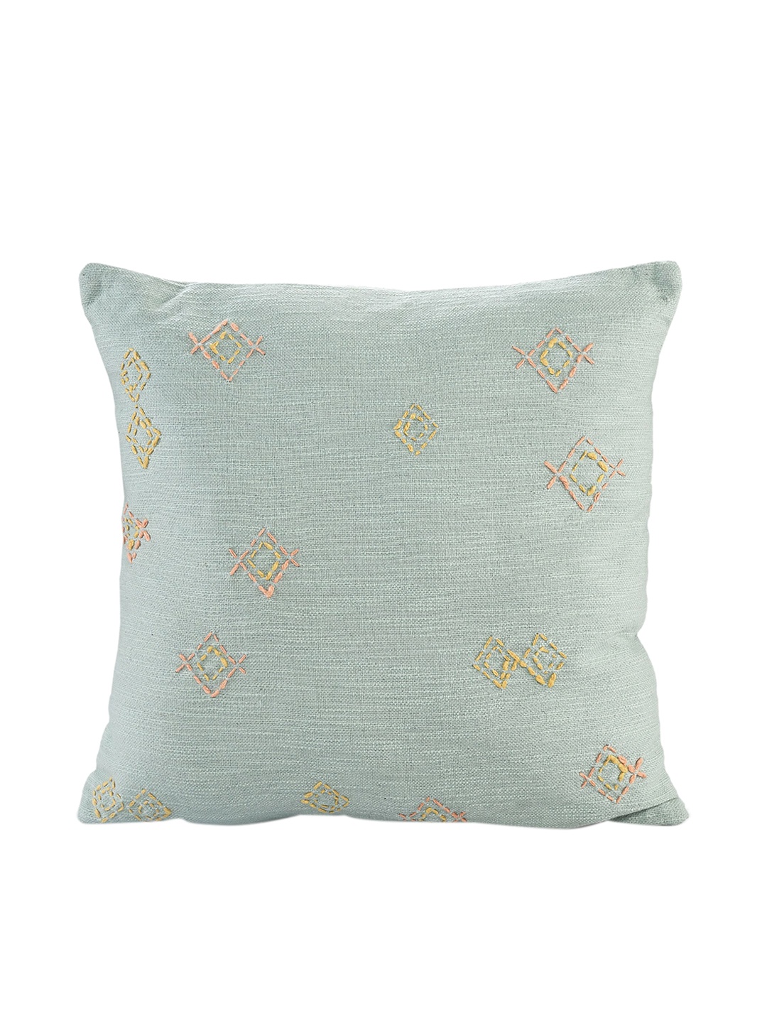 

SASHAA WORLD Green & Yellow Embroidered Pure Cotton Cushion