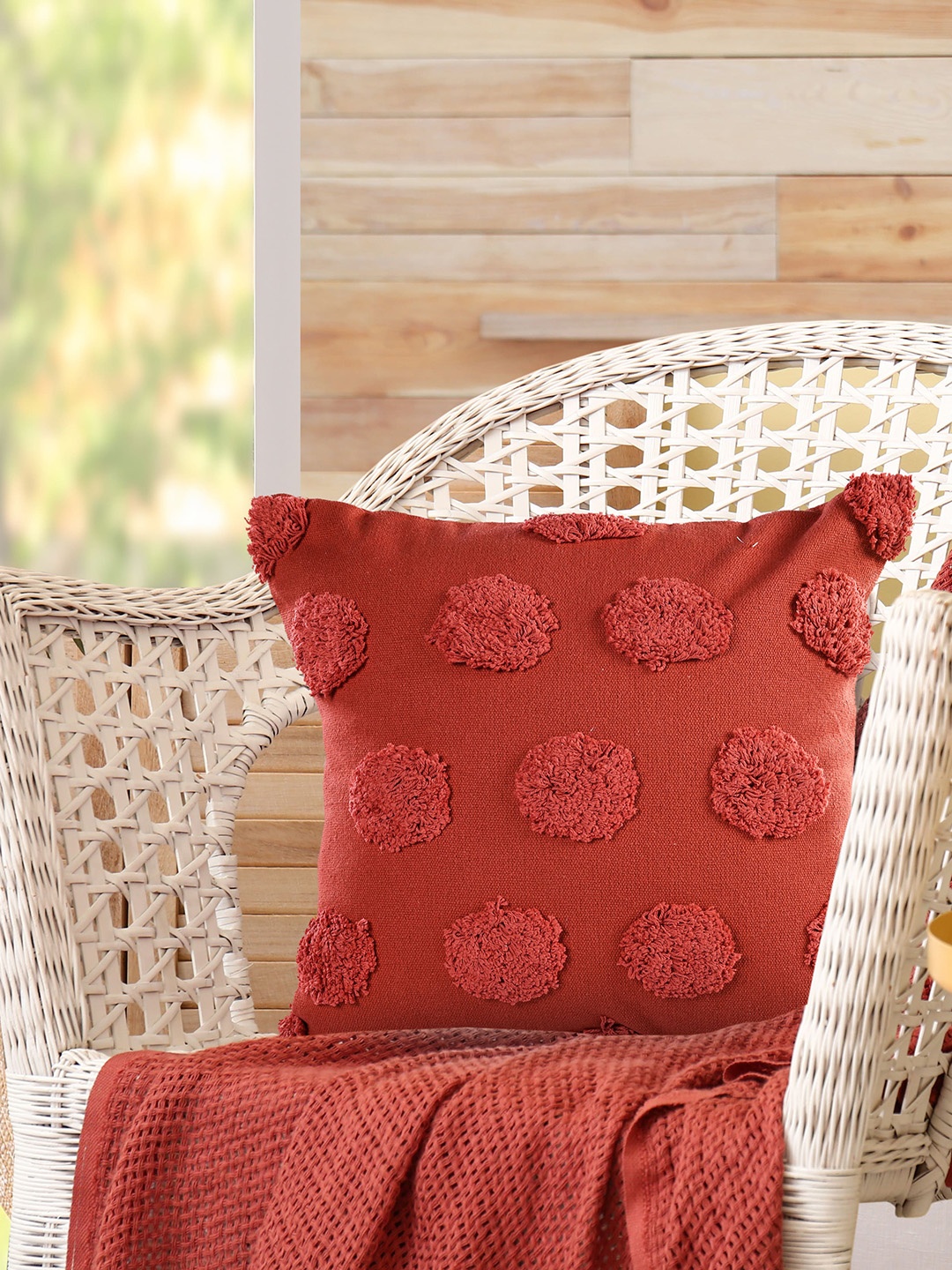 

SASHAA WORLD Red Textured Dot Pure Cotton Cushion
