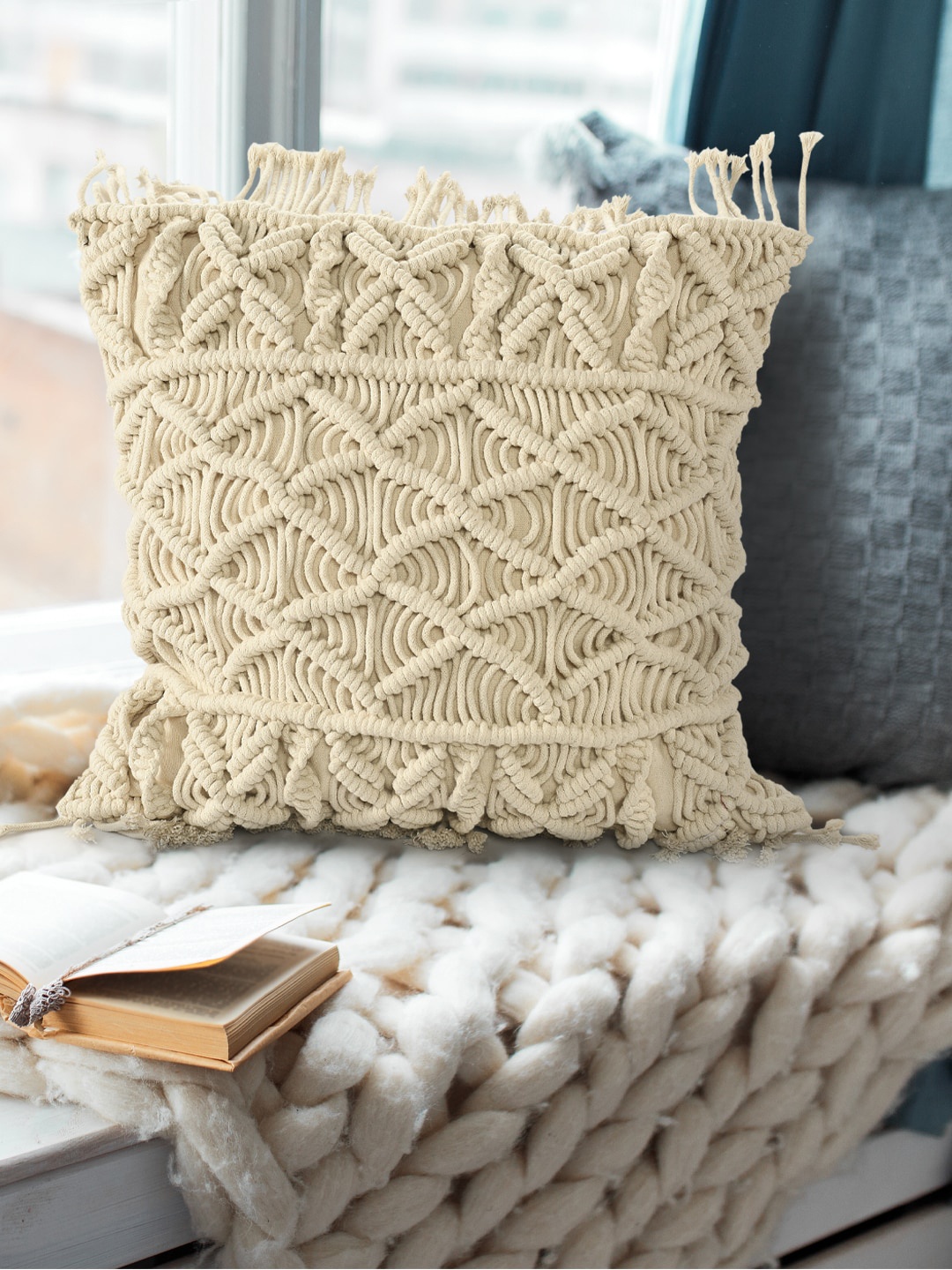 

SASHAA WORLD Beige Self Design Cotton Cushion