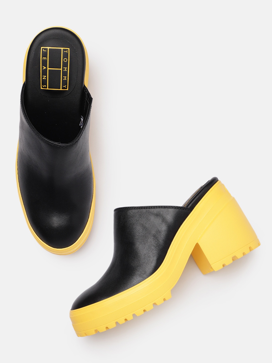 

Tommy Hilfiger Women Leather Platform Mules, Black