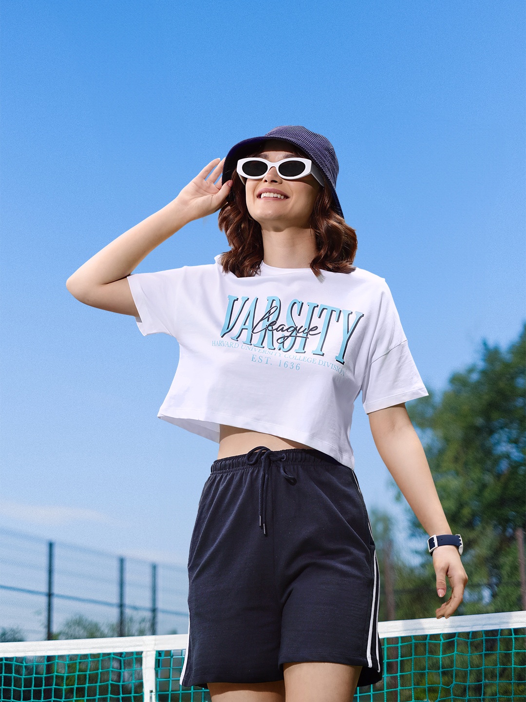 

Harvard Pearl White & Blue Poster Graphics Printed Drop-Shoulder Sleeves Cotton T-shirt