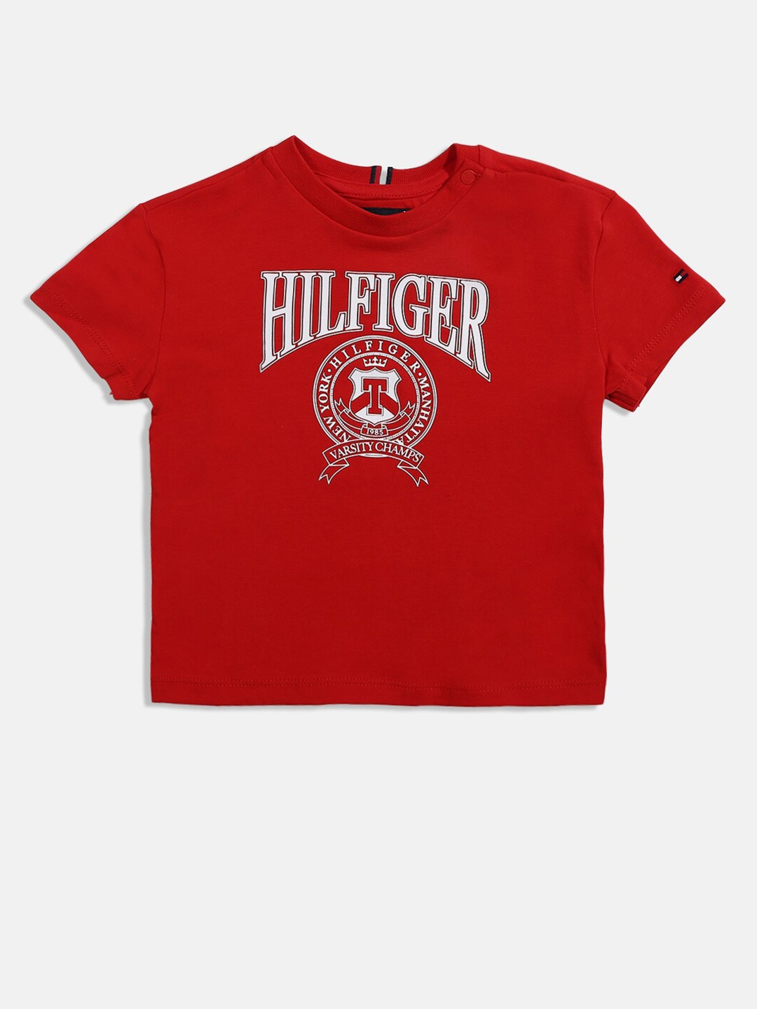 Tommy Hilfiger Boys Typography Printed Cotton T-shirt, Red