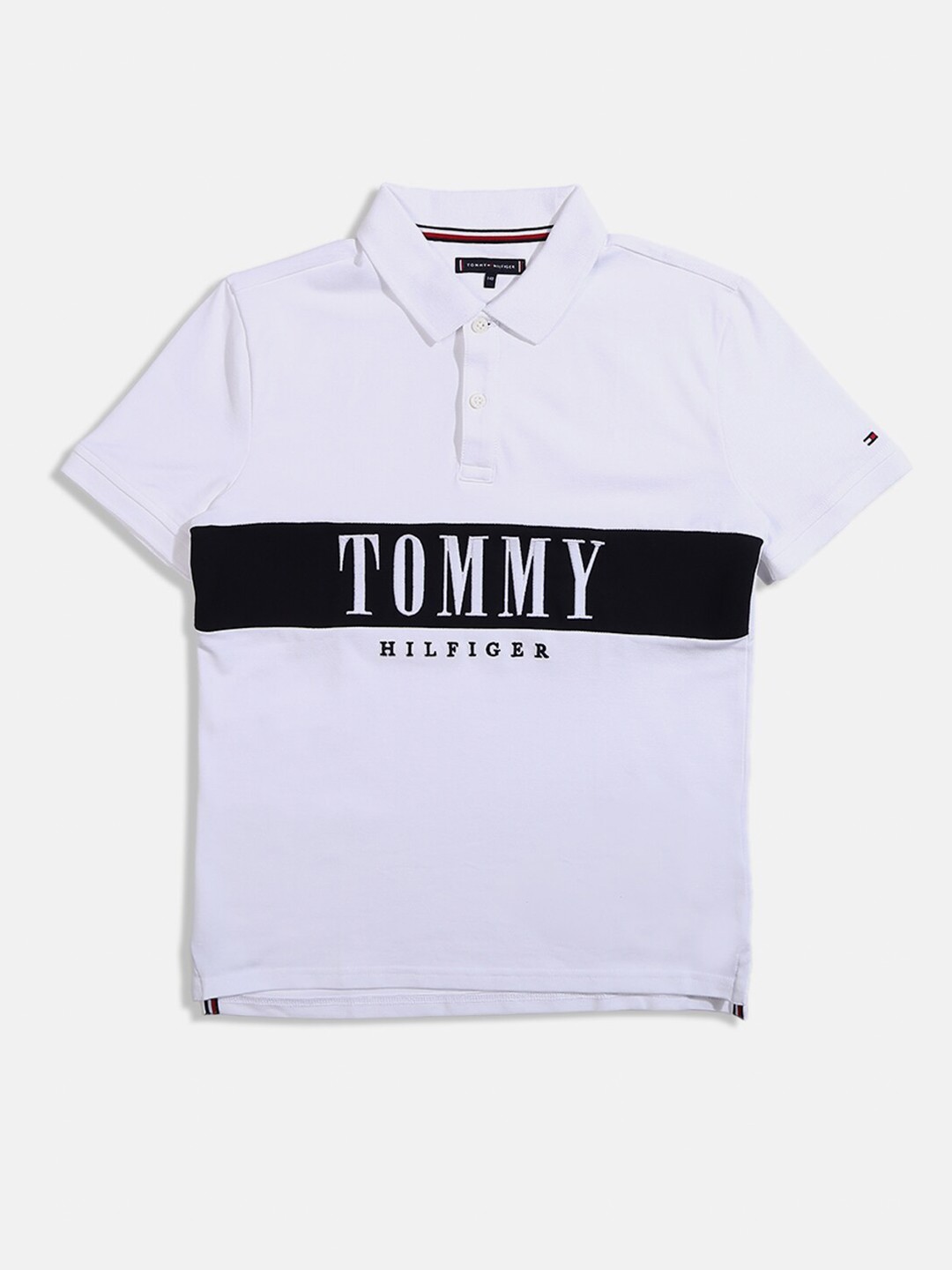 

Tommy Hilfiger Boys Typography Printed Polo Collar Cotton T-shirt, White