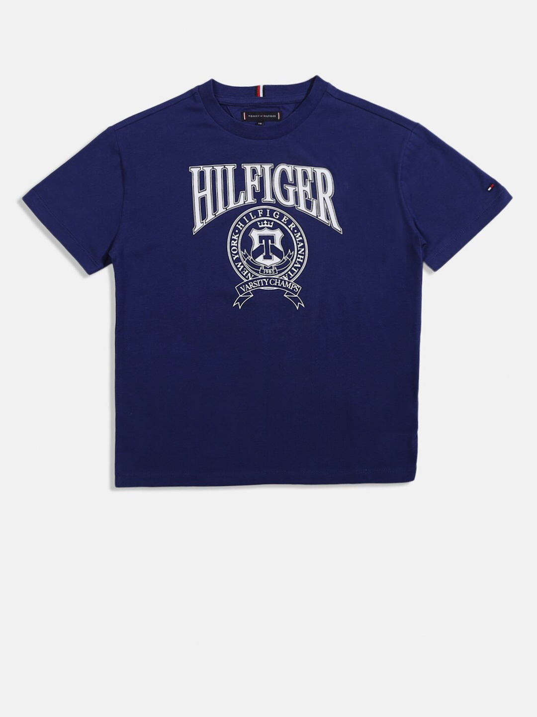 

Tommy Hilfiger Boys Typography Printed Cotton T-shirt, Blue