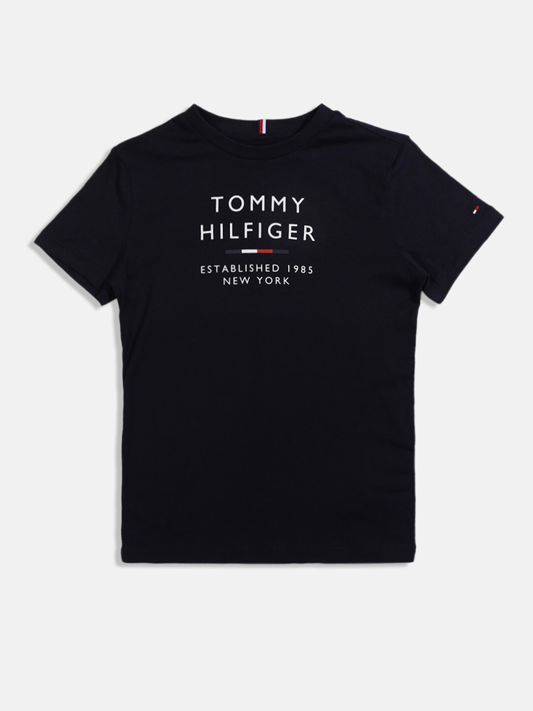 

Tommy Hilfiger Boys Typography Printed Cotton T-shirt, Navy blue