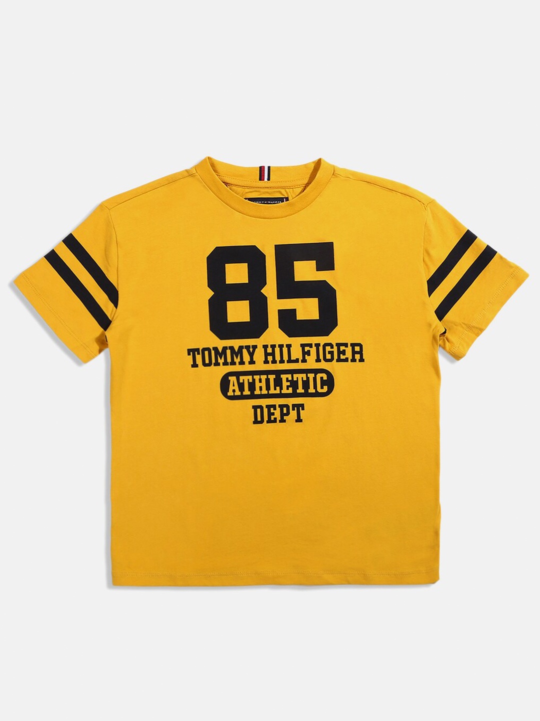 

Tommy Hilfiger Boys Typography Printed Cotton T-shirt, Yellow