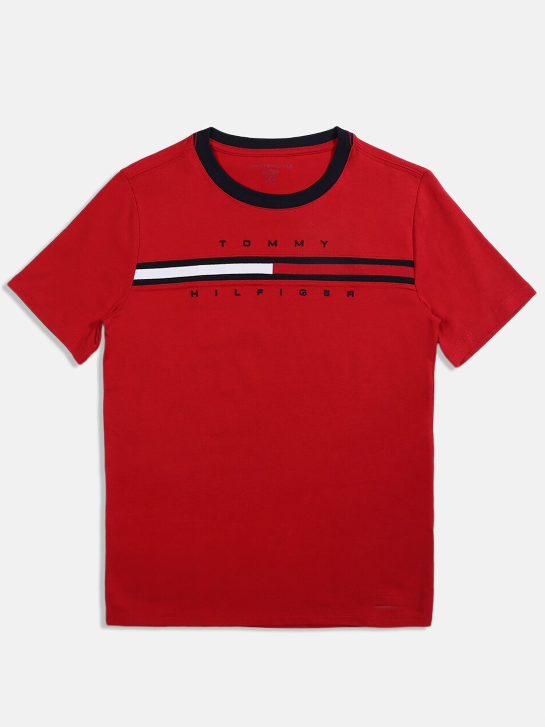 

Tommy Hilfiger Boys Typography Printed Cotton Applique T-shirt, Red