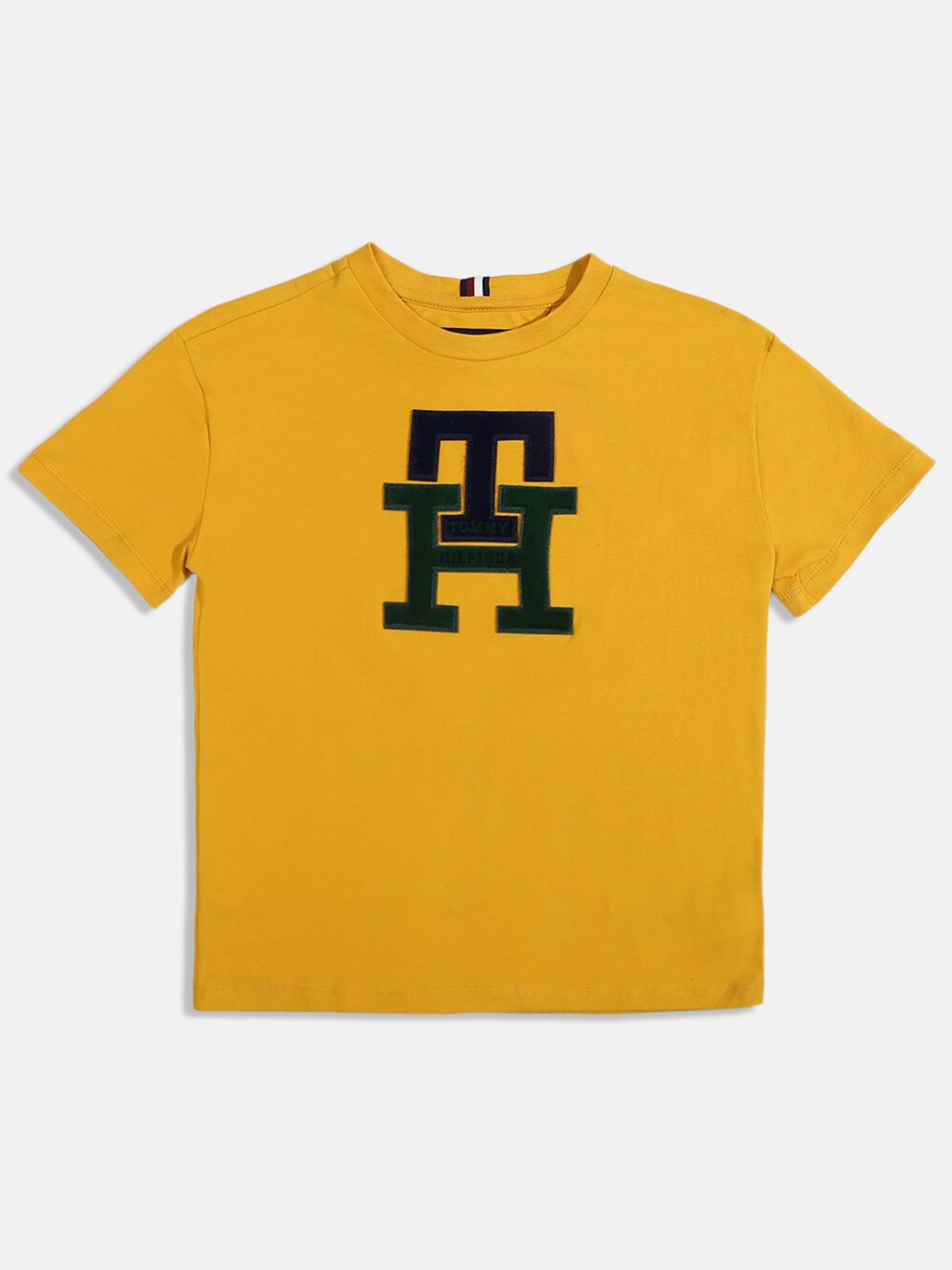 

Tommy Hilfiger Boys Typography Printed Cotton Applique T-shirt, Yellow