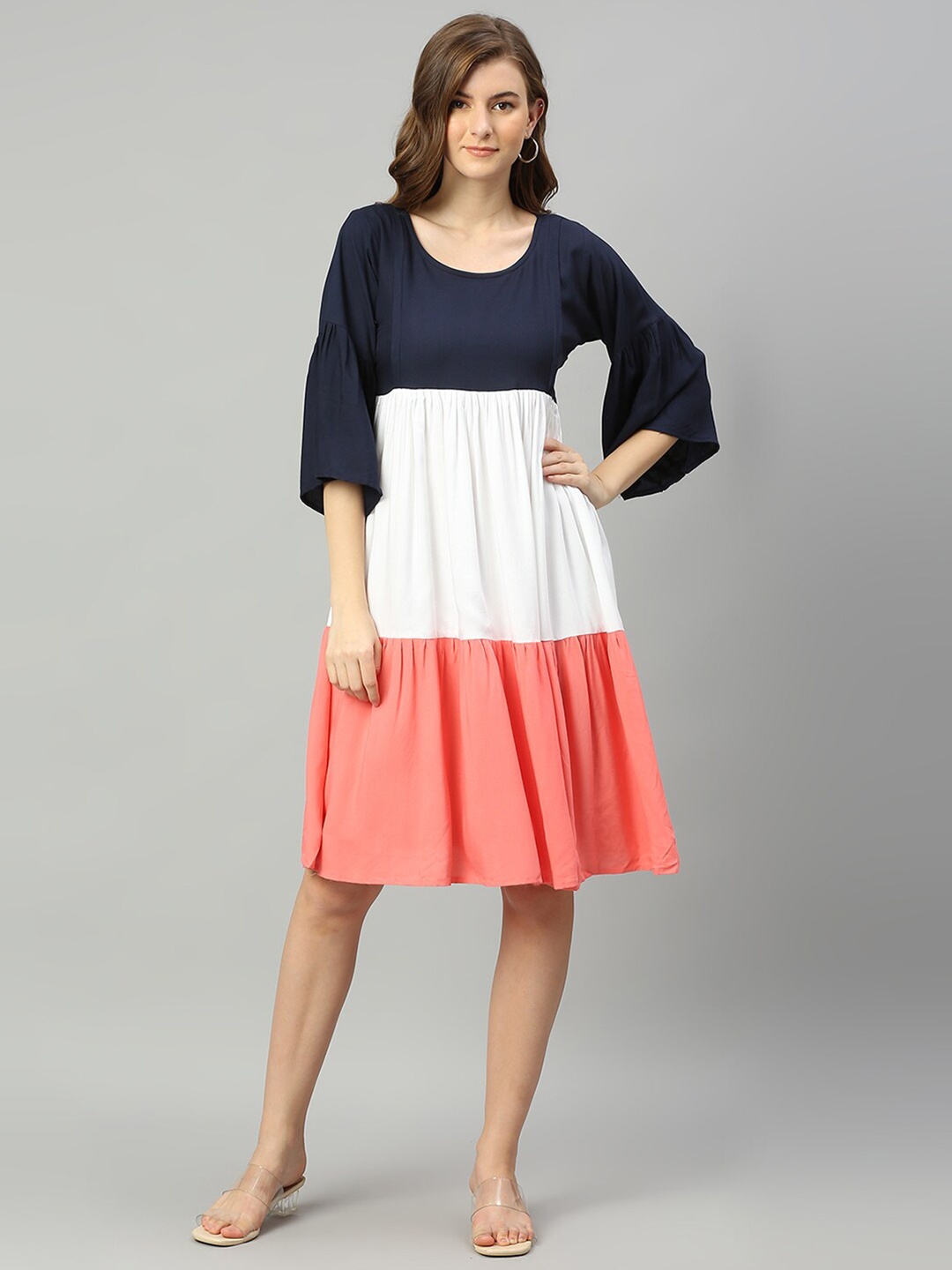 

Aanyor Colourblocked Cotton Maternity Dress, Navy blue
