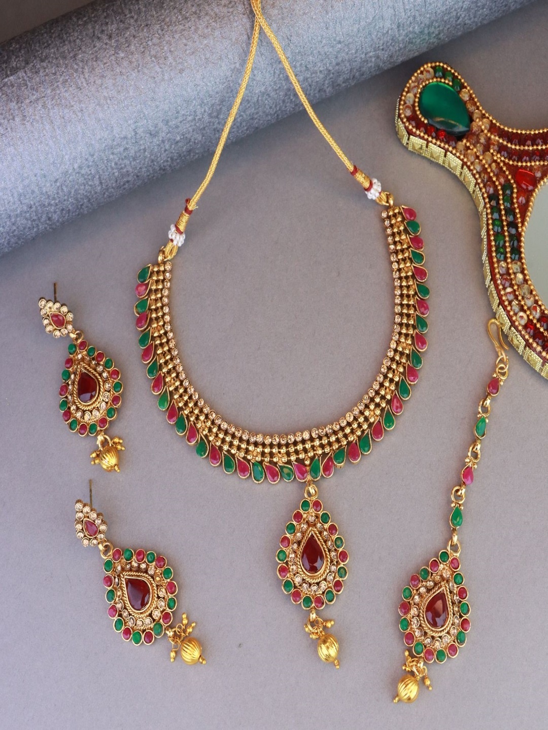 

I Jewels Gold-Plated Stone-Studded Jewellery Set