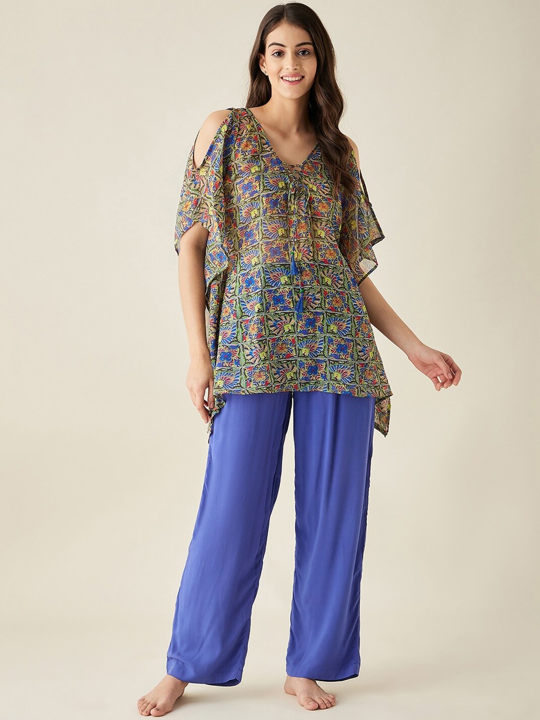 

The Kaftan Company Printed Night suit, Green