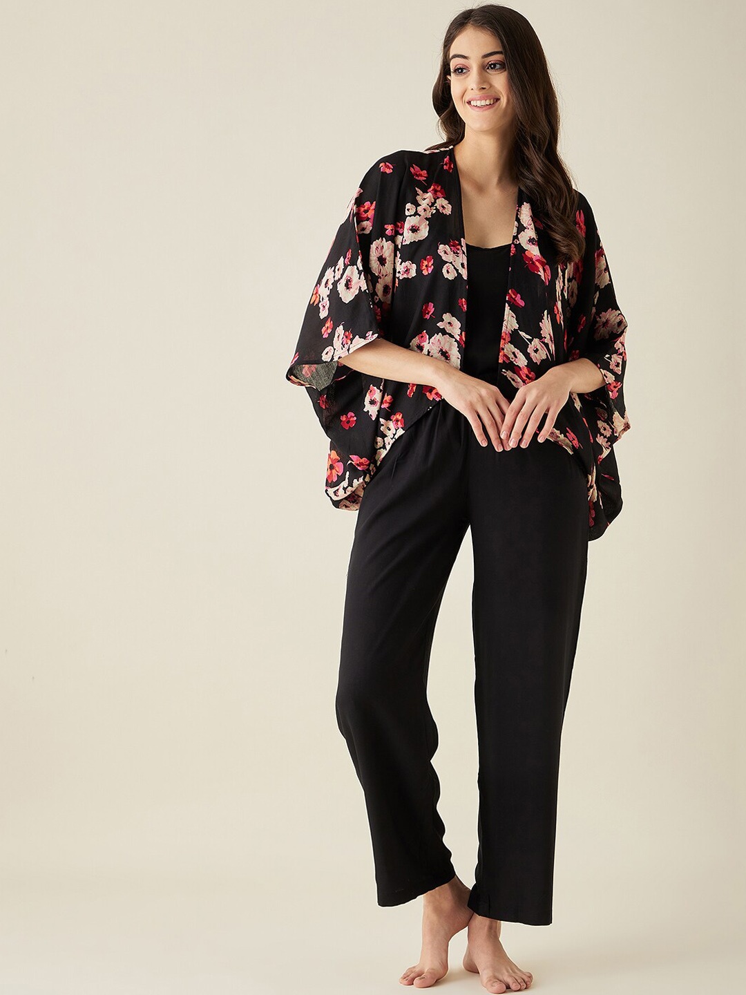 

The Kaftan Company Printed Night suit, Black