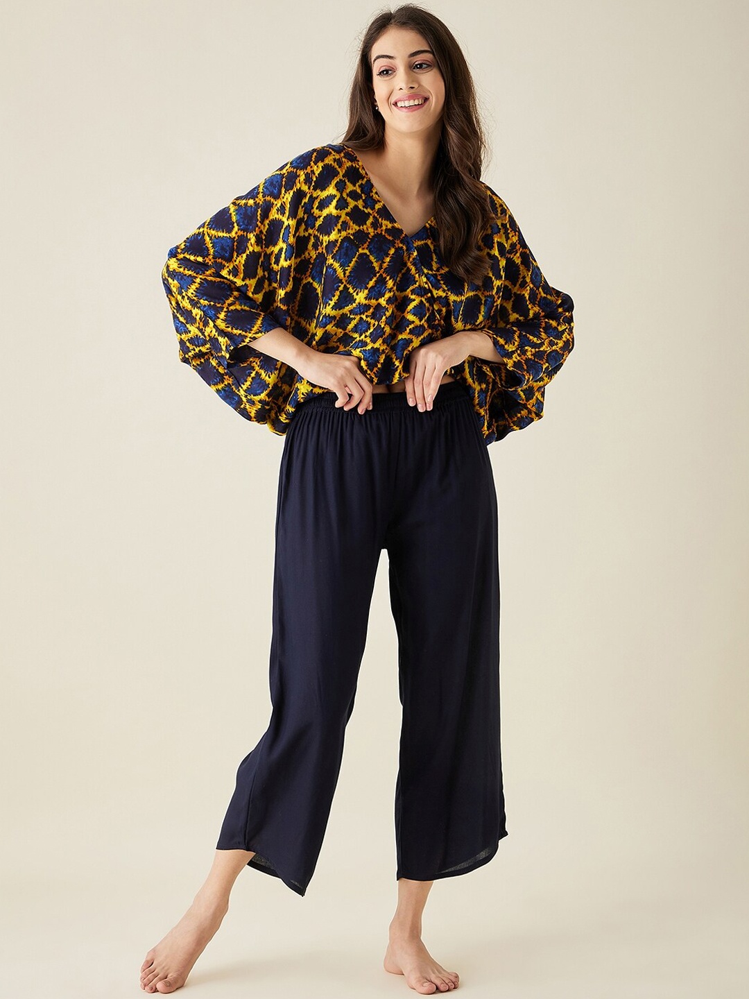 

The Kaftan Company Printed Night suit, Yellow