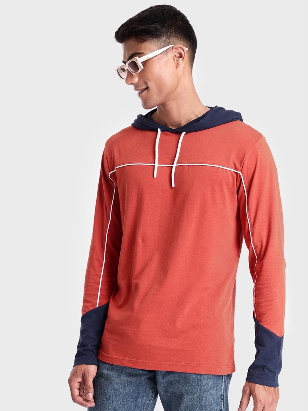 

Bewakoof Men Cotton Hooded Sweatshirt, Orange