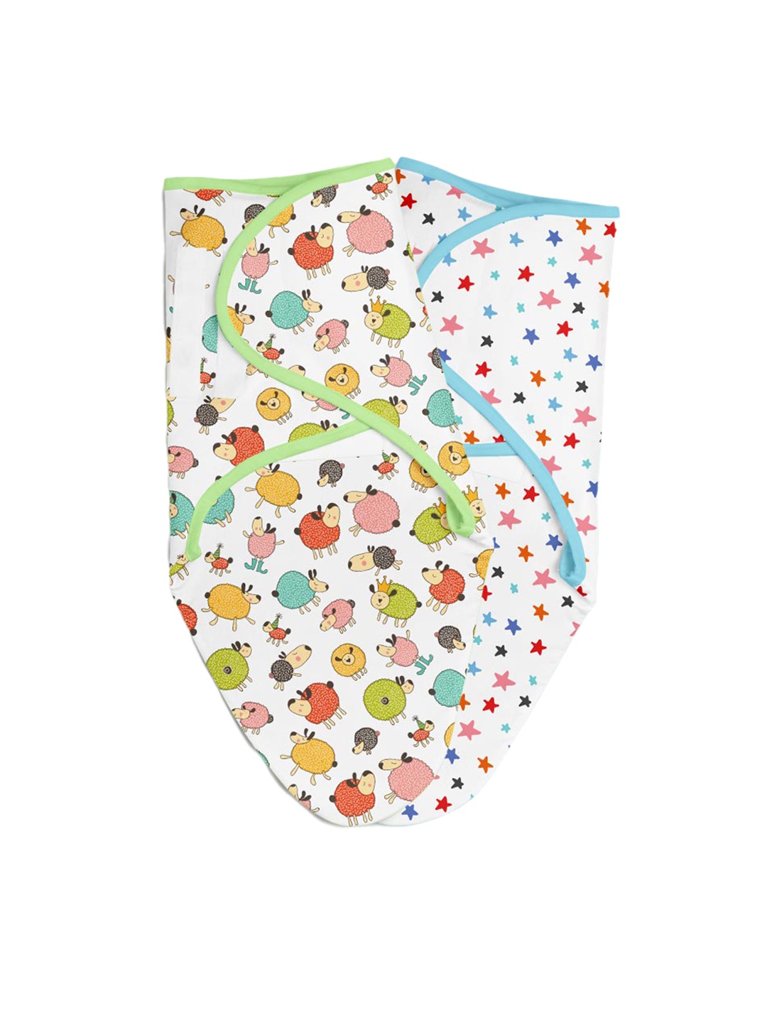 

SuperBottoms Infants Set Of 2 Printed Pure Cotton Swaddle Wrap, Blue