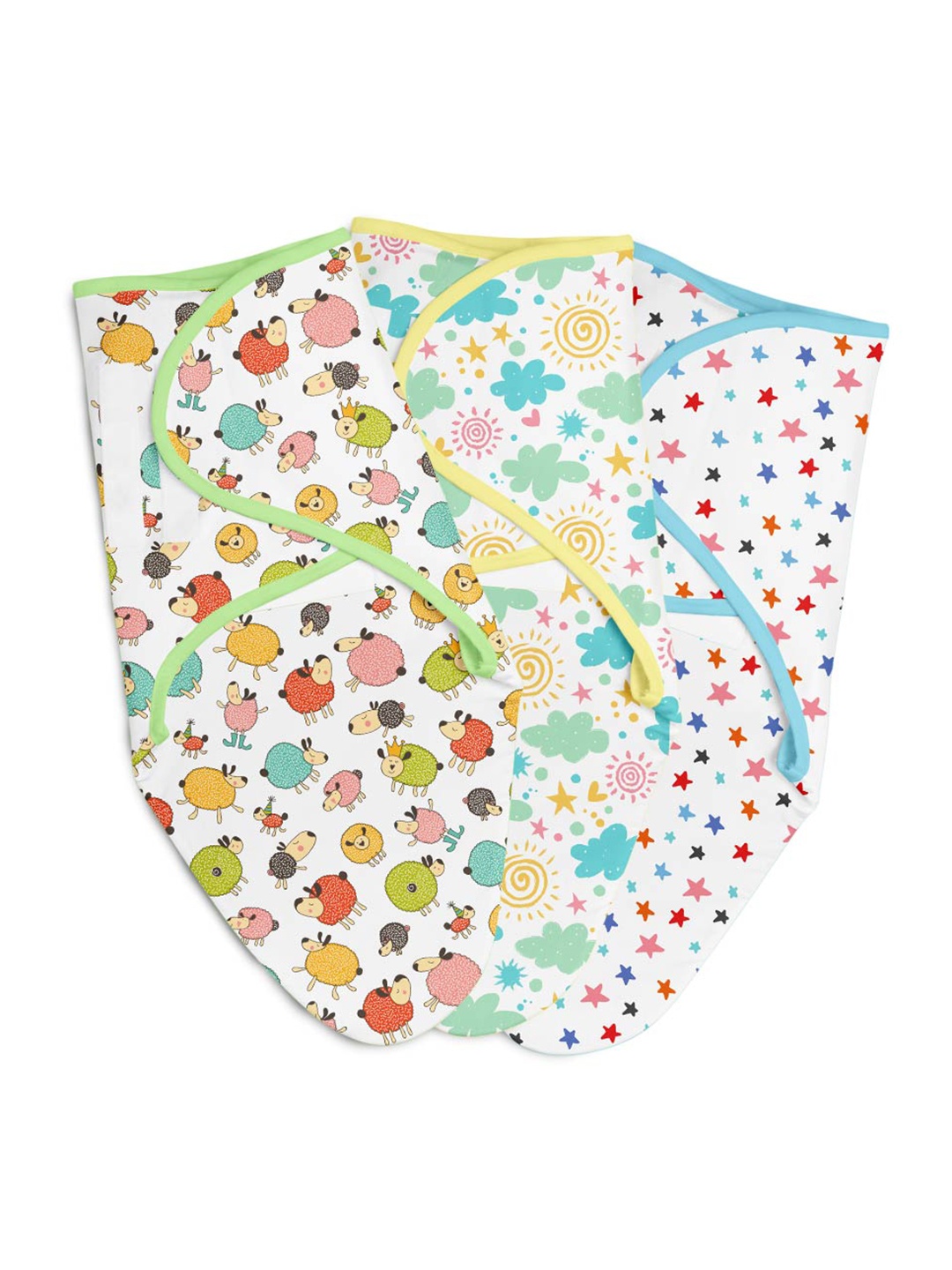 

SuperBottoms Infants Set Of 3 Printed Pure Cotton Swaddle Wrap, Blue