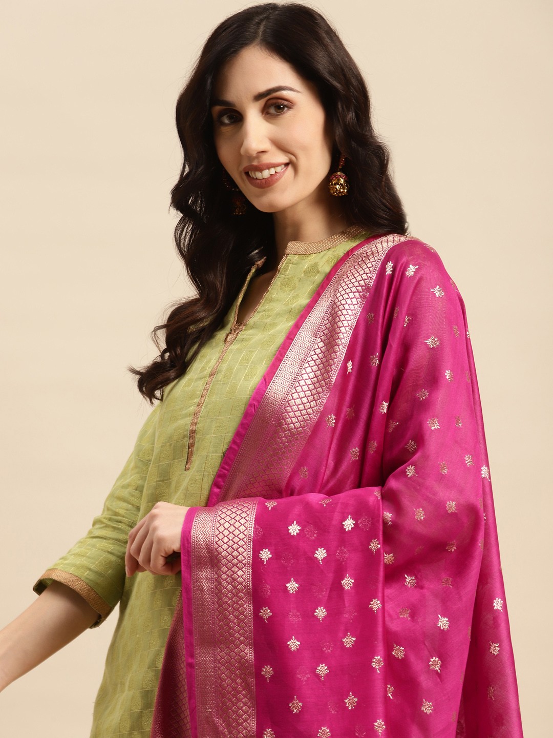 

Banarasi Style Ethnic Motifs Woven Design Dupatta with Zari, Magenta