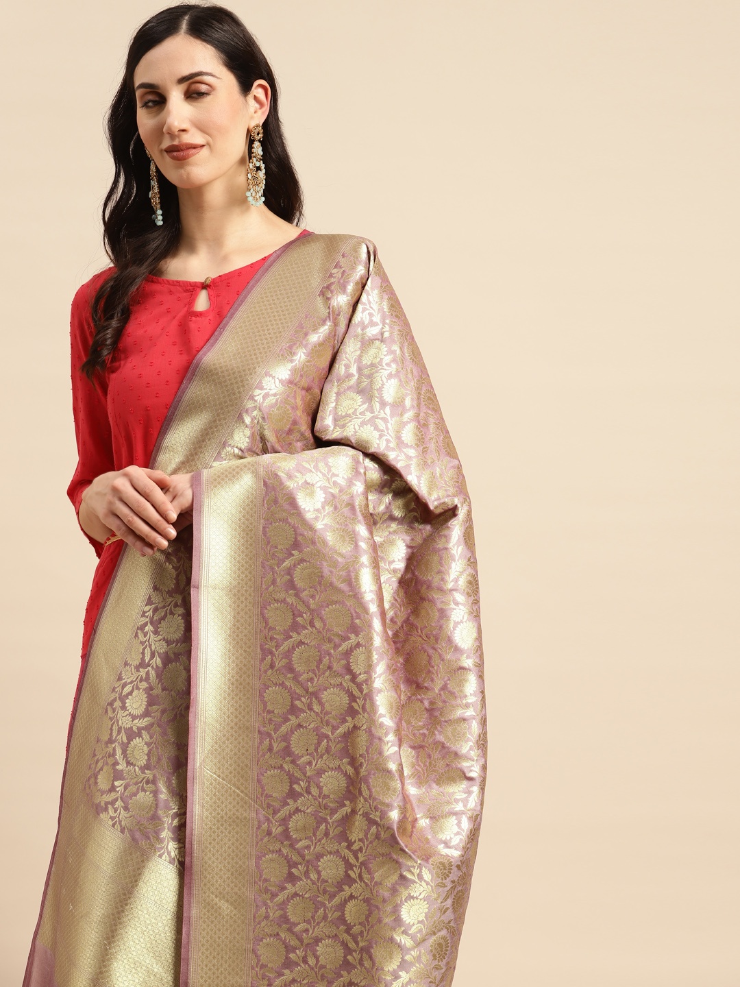 

Banarasi Style Ethnic Motifs Woven Design Dupatta with Zari, Mauve
