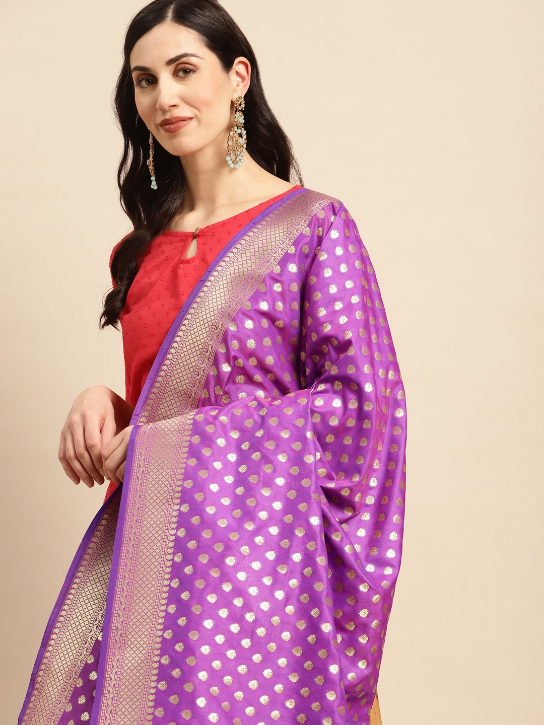 

Banarasi Style Ethnic Motifs Woven Design Dupatta, Purple