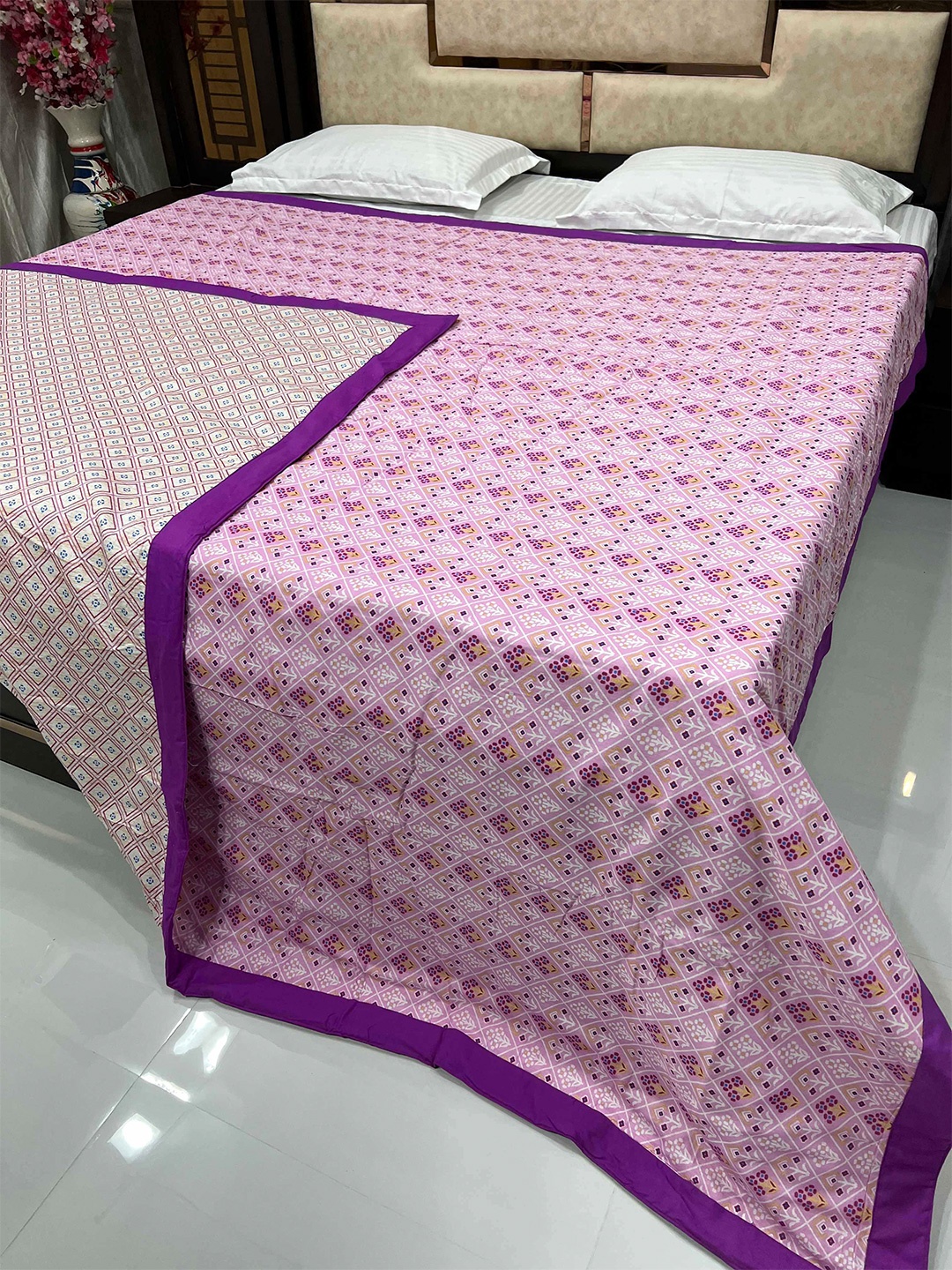 

Pure Decor Silken Purple & Blue Floral AC Room 233 GSM Double Pure Cotton Bed Dohar