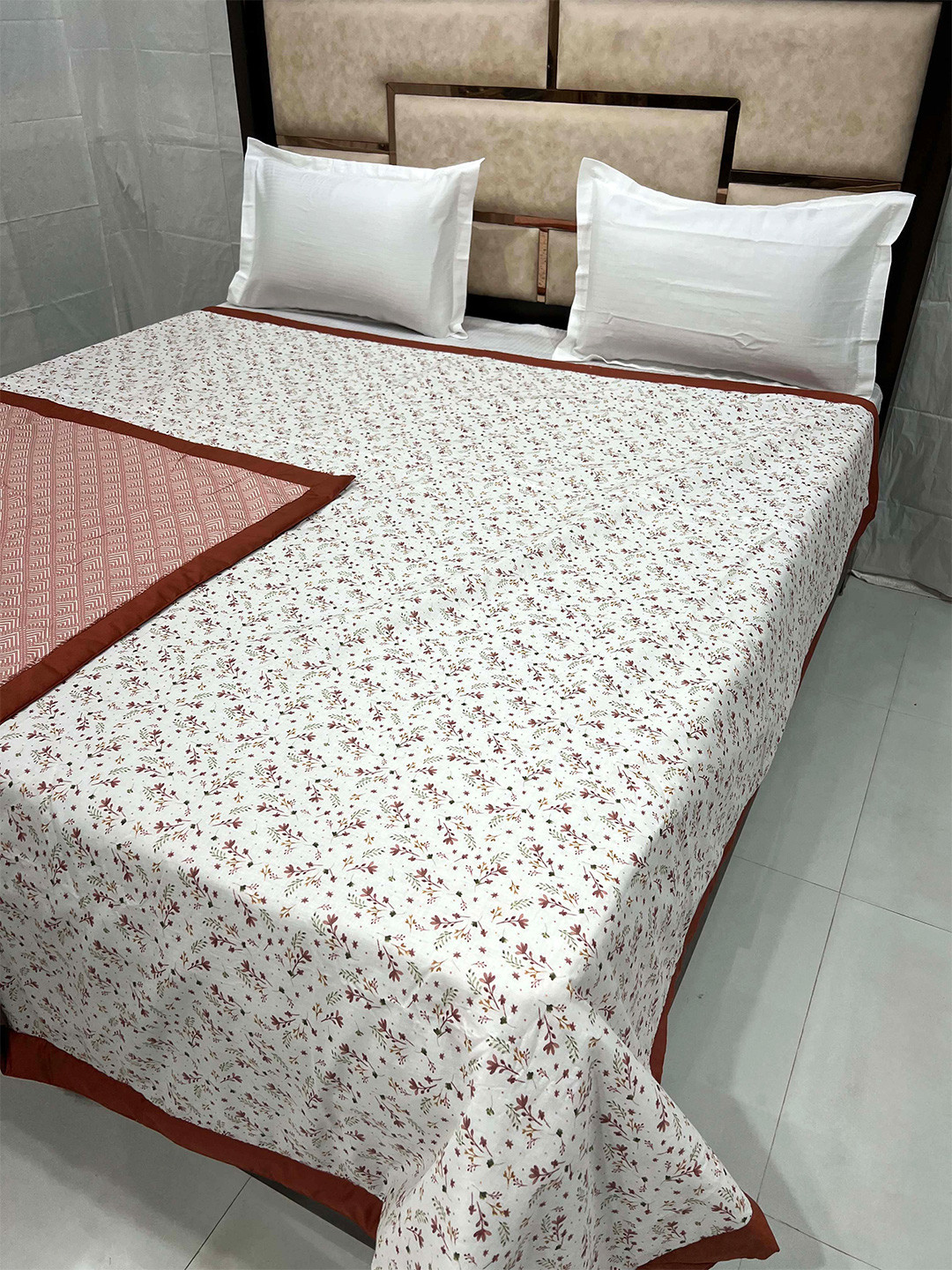 

Pure Decor Silken Brown & White Floral AC Room 233 GSM Double Pure Cotton Bed Dohar
