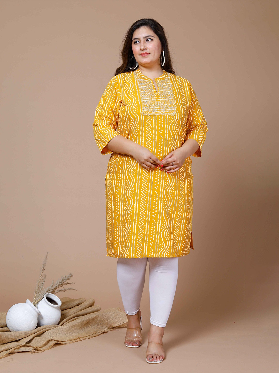 

MIRAVAN Bandhani Printed Kurta, Yellow