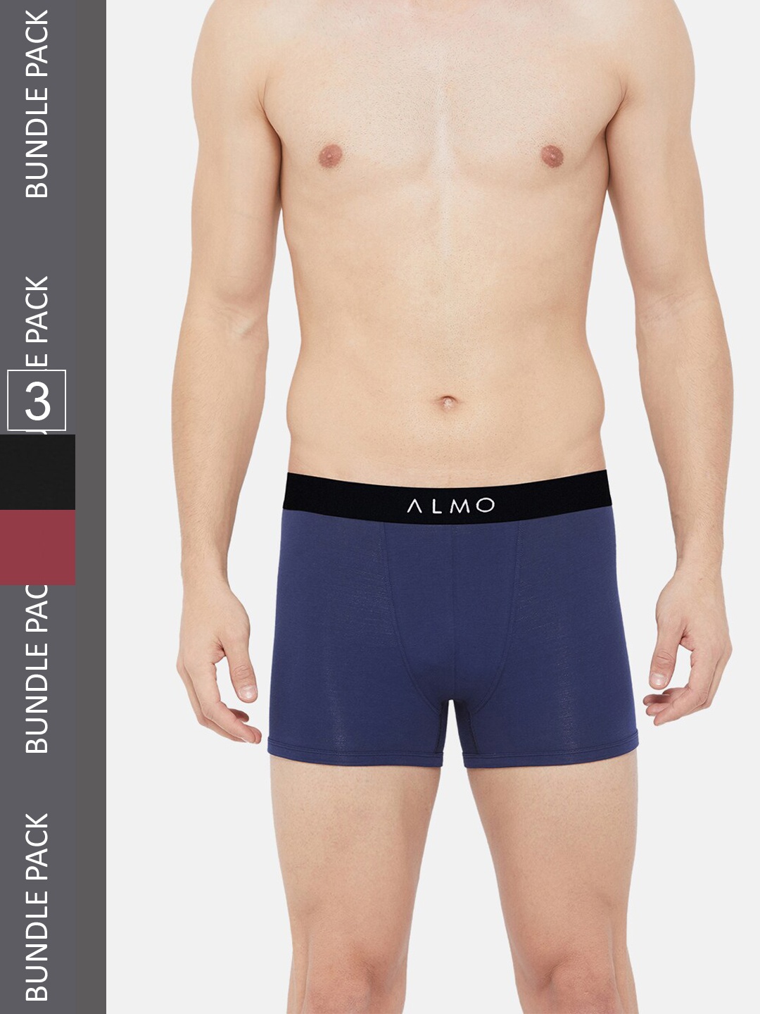

Almo Wear Men Pack Of 3 Cotton Metallic Trunks CRED-OC-T-BBLR, Black