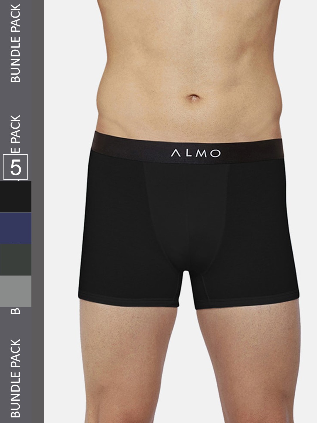 

Almo Wear Men Pack Of 5 Cotton Trunk CRED-OC-T-BBLROLSG, Black
