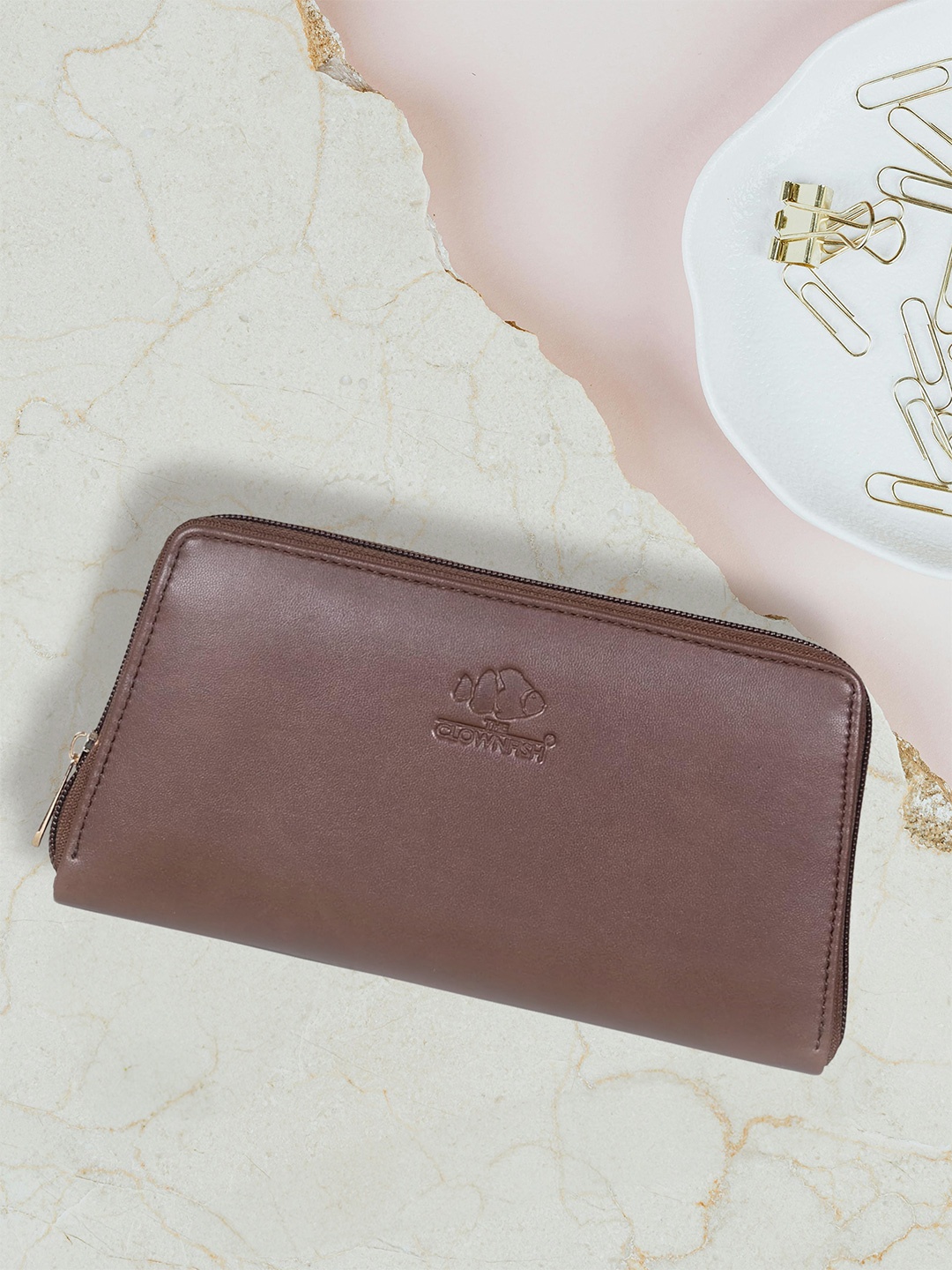 

THE CLOWNFISH Evelyn Women Zip Around Wallet, Coffee brown