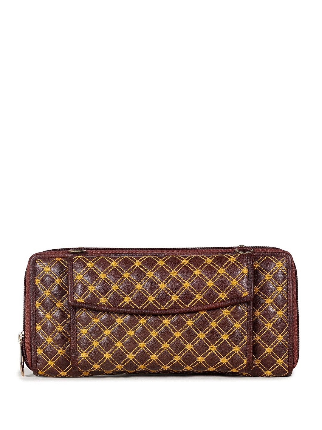 

THE CLOWNFISH Emerald Women Geometric Printed Quilted Zip Around Wallet, Yellow