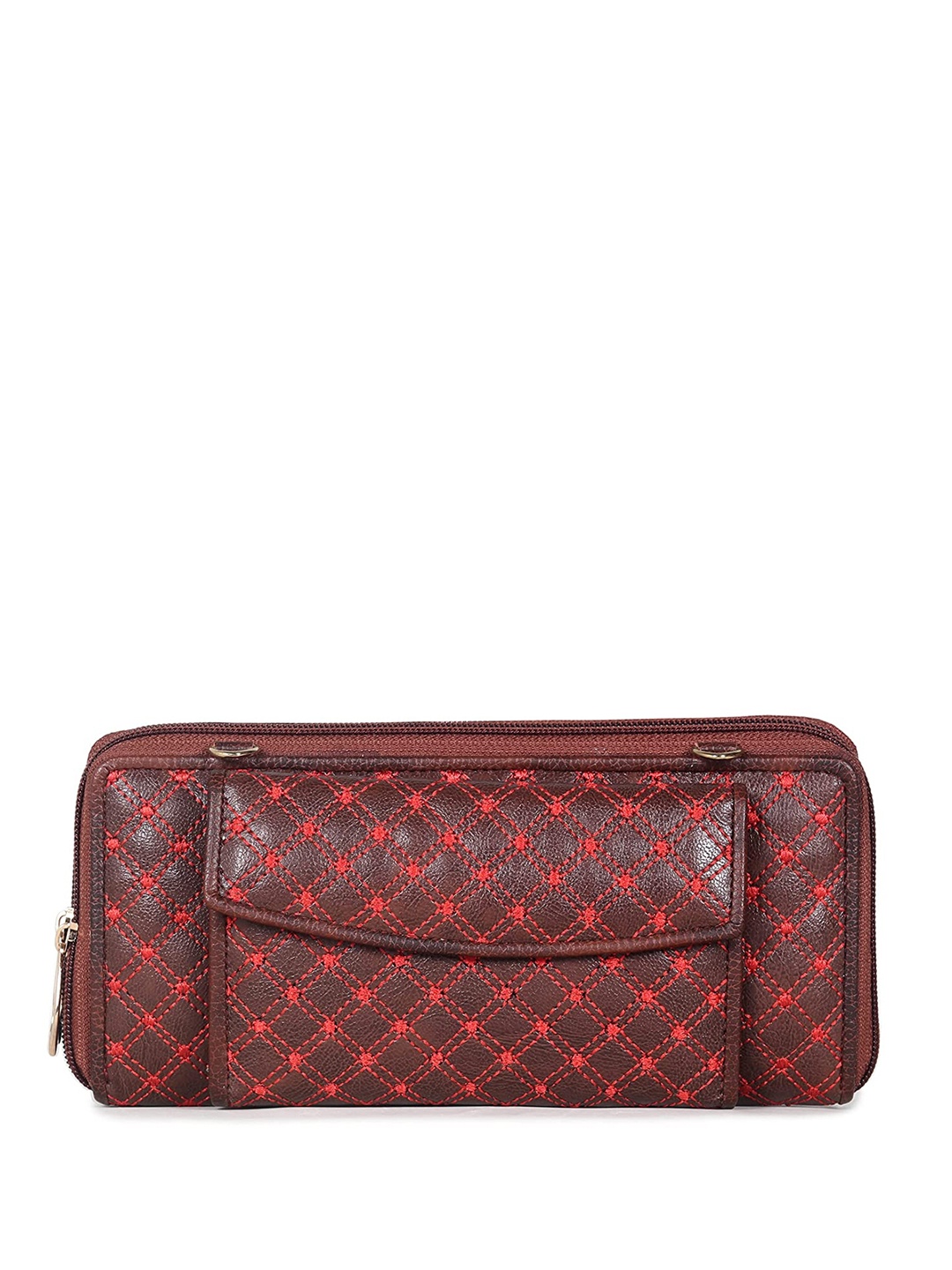 

THE CLOWNFISH Emerald Women Geometric Quilted Zip Around Wallet, Red