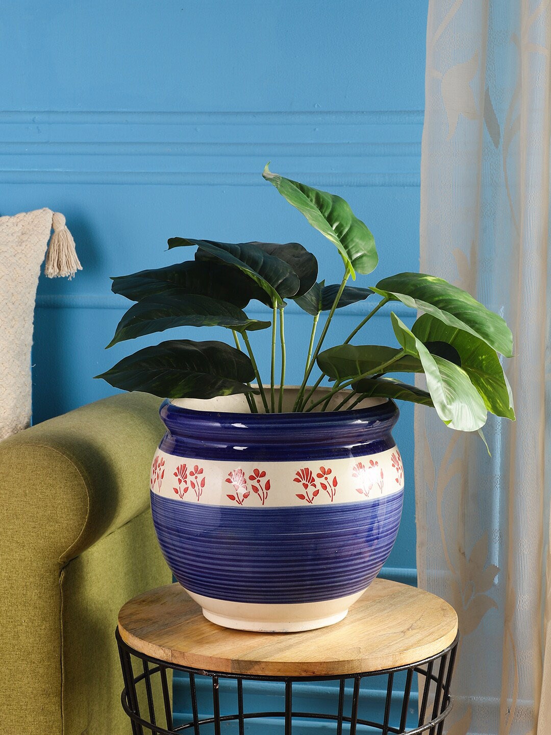 

CDI Blue Matki Shaped Floral Printed Outdoor/Indoor Planter