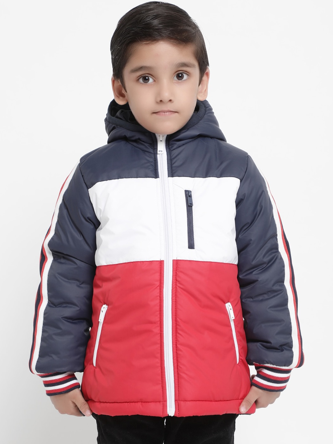 

The White Cub Boys Colourblocked Water Resistant Puffer Jacket, Navy blue